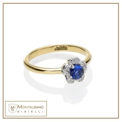 Anello Fiori di Pesco micro con zaffiro